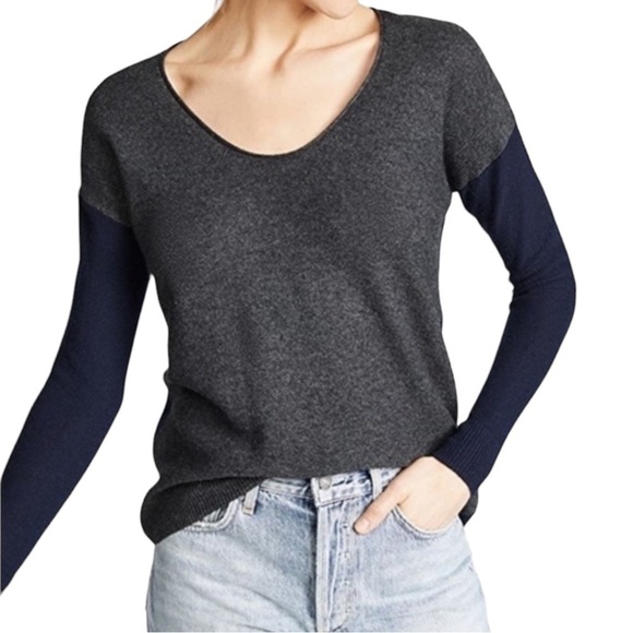 Madewell Sweaters - Madewell Kimball Colorblock Sweater Sz S Blue Gray Merino Wool Alpaca Blend